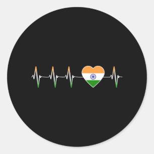 Indian Heartbeat I Liebe India Flag Herzenland Runder Aufkleber