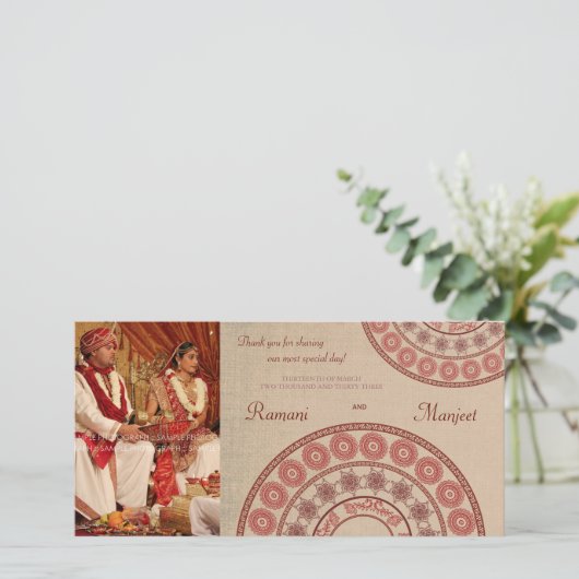 Indian Henna Wedding Vielen Dank Foto Card Dankeskarte (Stehend Vorderseite)