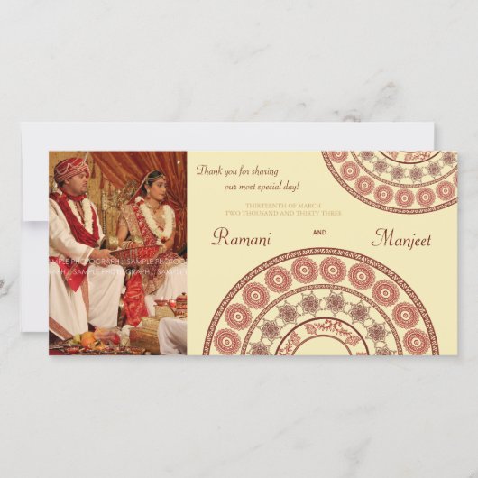 Indian Henna Wedding Vielen Dank Foto Card Dankeskarte (Vorderseite)