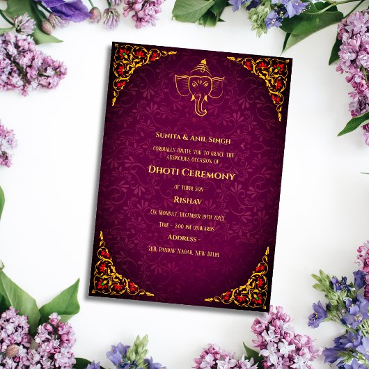 Indian Hindu Boy Dhoti Zeremonie Pancha Kattu Invi Einladung