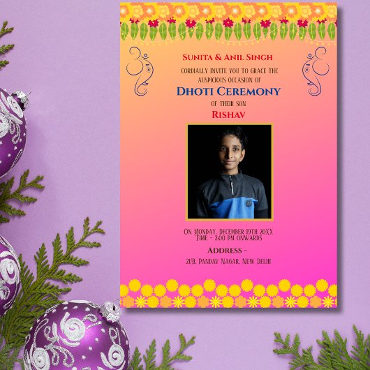 Indian Hindu Boy Dhoti Zeremonie Pancha Kattu Invi Einladung
