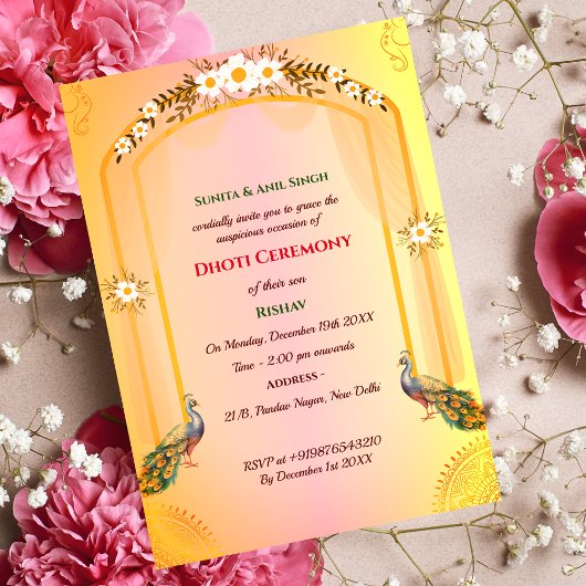 Indian Hindu Boy Dhoti Zeremony Pancha Kattu Einladung