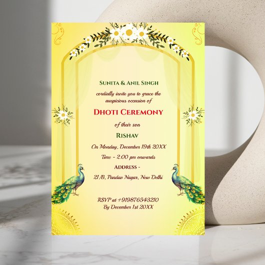 Indian Hindu Boy Dhoti Zeremony Pancha Kattu Einladung