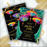 Indian Hindu Colorful Parasol Draperie Wedding Einladung<br><div class="desc">Helle und farbenfrohe indische Hindu-Sonnenschirme mit Hängematten und wunderschönen Draperien, mit goldenen Akzenten in den Imitaten und hängenden Lichtern für Hochzeiten. Alle Formulierungen können an Ihre Bedürfnisse angepasst werden, wie z.B. ein Bollywood Geburtstag, Abschluss, Sangeet. Ideal für Ihre rückwärts oder muslimisch indische Hochzeit, Empfang oder Brautparty. Weitere Änderungen finden Sie...</div>