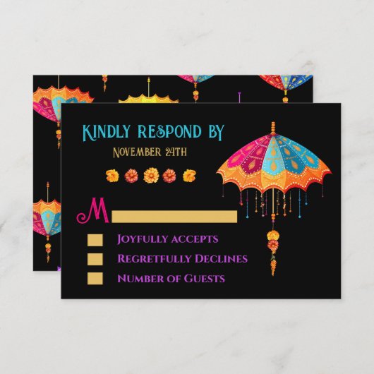 Indian Hindu Colorful Parasol Wedding RSVP (Vorne/Hinten)