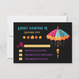 Indian Hindu Colorful Parasol Wedding RSVP Einladung