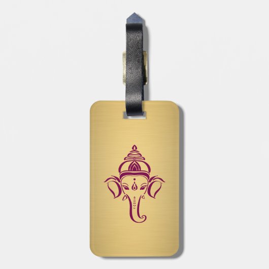 Indian Hindu God Ganesh /Ganesha Gold Maroon Gepäckanhänger (Rückseite vertikal)