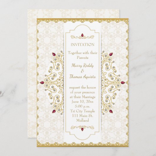 Indian Hindu Gold Wedding Einladung (Vorne/Hinten)