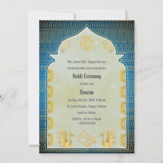 Indian Hindu Groom Haldi Zeremonie Ganesha Einladung (Vorderseite)