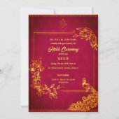 Indian Hindu Groom Haldi Zeremonie Pfauenthema Einladung (Vorderseite)