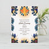 Indian Hindu Groom Haldi Zeremonie Pfauenthema Einladung (Stehend Vorderseite)