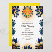 Indian Hindu Groom Haldi Zeremonie Pfauenthema Einladung (Vorne/Hinten)