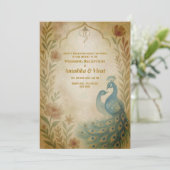 Indian Hindu Hochzeitsempfang Peacock Floral Einladung (Stehend Vorderseite)