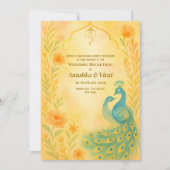 Indian Hindu Hochzeitsempfang Peacock Floral Einladung (Vorderseite)