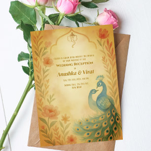 Indian Hindu Hochzeitsempfang Peacock Floral Einladung