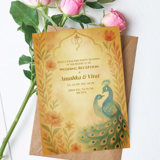 Indian Hindu Hochzeitsempfang Peacock Floral Einladung