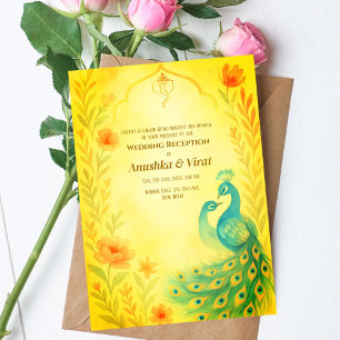Indian Hindu Hochzeitsempfang Peacock Floral Einladung