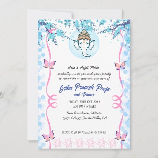 Indian Hindu Housewärming Griha Pravesh Butterfly Einladung (Vorderseite)