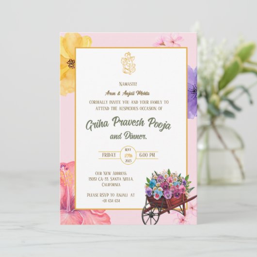 Indian Hindu Housewarming Griha Pravesh Einladung (Stehend Vorderseite)