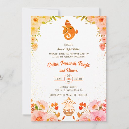 Indian Hindu Housewarming Griha Pravesh Einladung (Vorderseite)