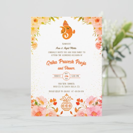 Indian Hindu Housewarming Griha Pravesh Einladung (Stehend Vorderseite)