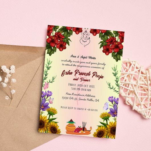 Indian Hindu Housewarming Griha Pravesh Einladung