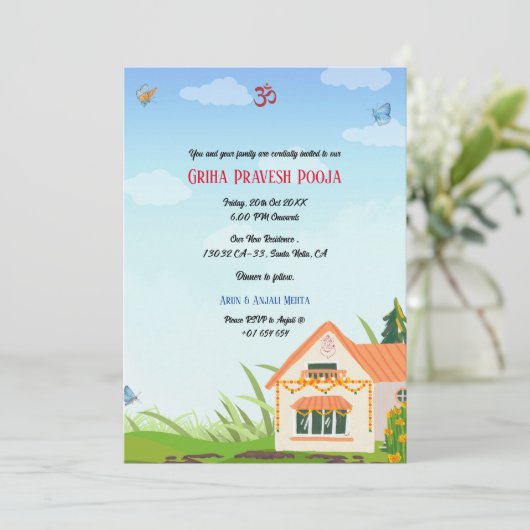 Indian Hindu Housewarming Griha Pravesh Einladung (Stehend Vorderseite)