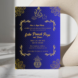 Indian Hindu Housewarming Griha Pravesh Golden Einladung