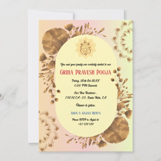 Indian Hindu Housewärming Griha Pravesh Rustikal Einladung (Vorderseite)