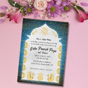 Indian Hindu Housewarming Gruhapravesam Golden Einladung