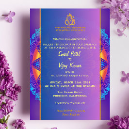 Indian Hindu Lila Pink Chakra Ganesha Wedding Einladung