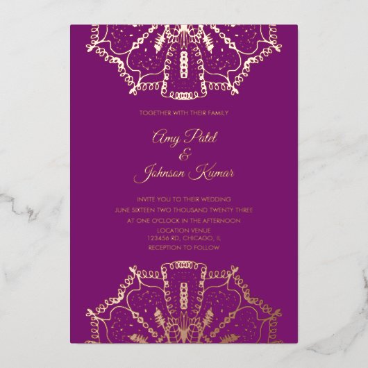 Indian Hindu Mandala Wedding gepresst Folieneinladung (Vorderseite)