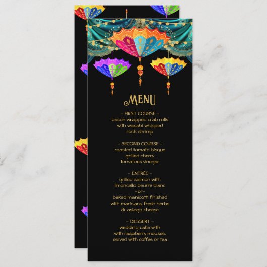 Indian Hindu Parasol Light Wedding Menu Menükarte (Vorne/Hinten)