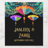 Indian Hindu Parasol Light Wedding Menu Weinetikett (Einzelnes Label)