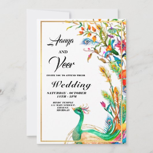 Indian Hindu Peacock Wedding Einladung (Vorderseite)