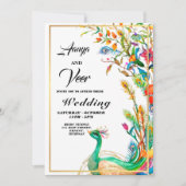 Indian Hindu Peacock Wedding Einladung (Vorderseite)