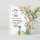 Indian Hindu Peacock Wedding Einladung (Stehend Vorderseite)