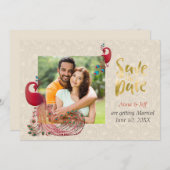 Indian Hindu Peacock Wedding Save the Date (Vorne/Hinten)