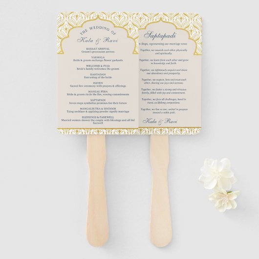 Indian Hindu Saptapadi Gold Wedding Program Fächer (Vorne und Hinten)