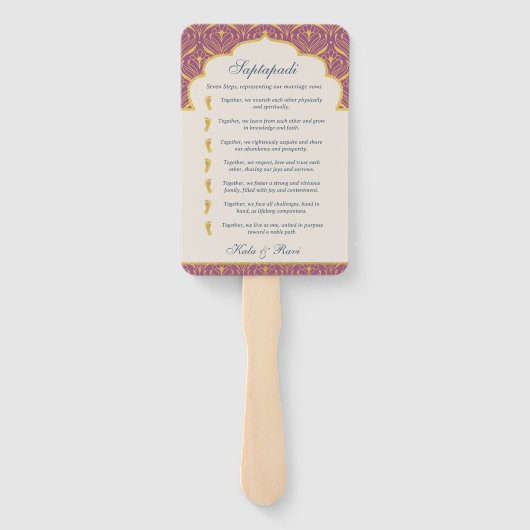 Indian Hindu Saptapadi Gold Wedding Program Fächer (Rückseite)
