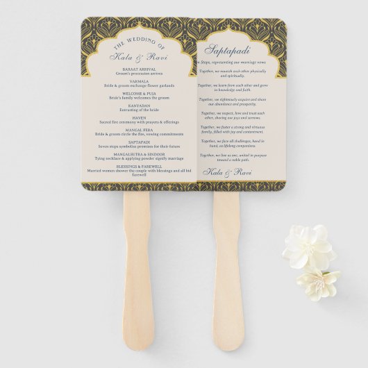 Indian Hindu Saptapadi Gold Wedding Program Fächer (Vorne und Hinten)