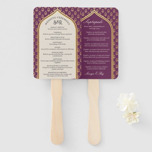 Indian Hindu Saptapadi Wedding Program Fan Fächer (Vorne und Hinten)