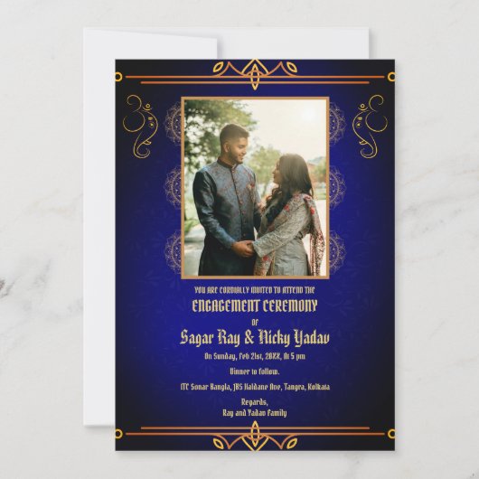 Indian Hindu Verlobung Zeremonie Couple Picture Einladung (Vorderseite)