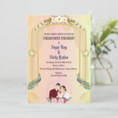 Indian Hindu Verlobung Zeremonie Peacock Einladung (Stehend Vorderseite)