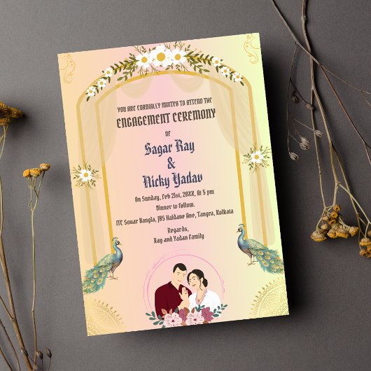 Indian Hindu Verlobung Zeremonie Peacock Einladung