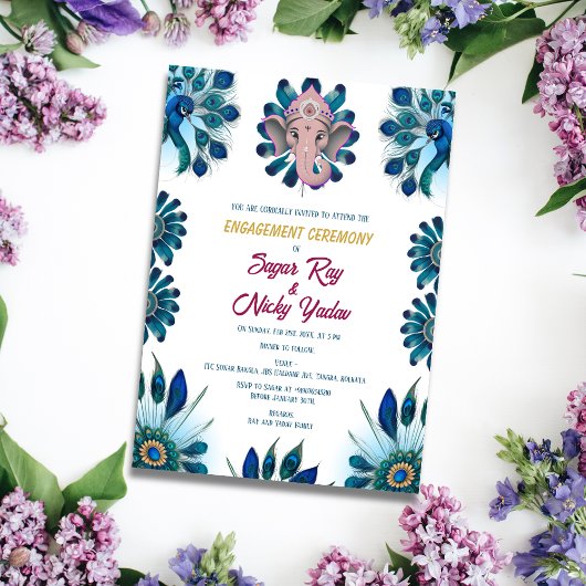 Indian Hindu Verlobung Zeremonie Peacock Feather Einladung