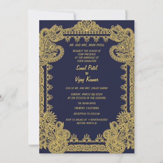 Indian Hindu Wedding Couple Image Intricciate Desi Einladung (Vorderseite)