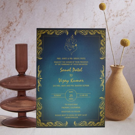 Indian Hindu Wedding Custom Foto Ganesha Logo Einladung