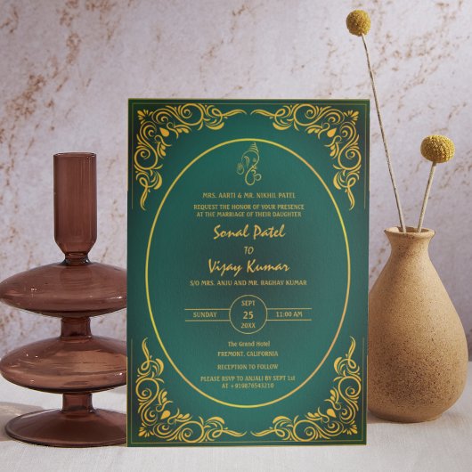 Indian Hindu Wedding Custom Foto Ganesha Logo Inv Einladung