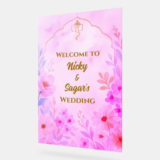 Indian Hindu Wedding Floral Welcome Acrylic Signs Acrylschild (Winkel)